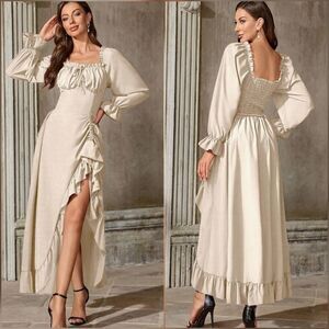 🩵⏭️NWOT Cream Medieval Ruffle Long Sleeve Dress Medium